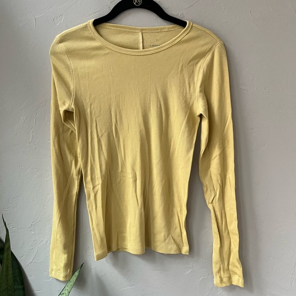 EVERLANE THE LUXE RIB LONG SLEEVE CREW TOP RAFFIA YELLOW S - Picture 1 of 4